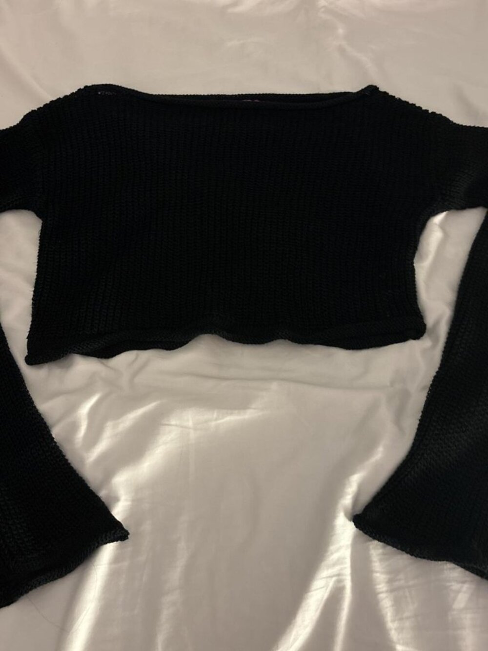 Edikted cropped black crochet long flare sleeve